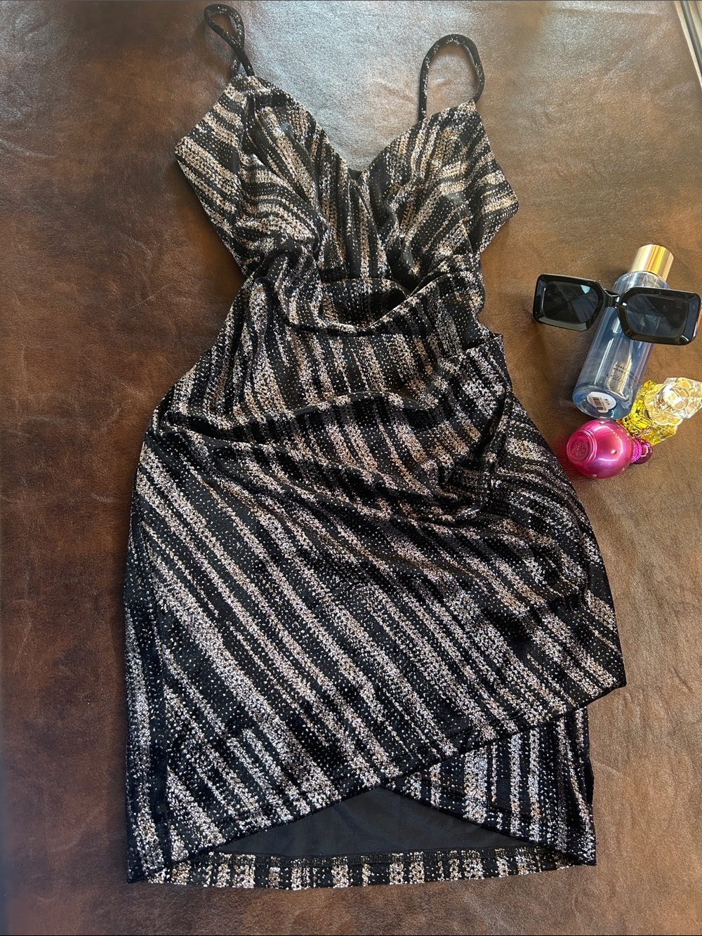 Sleeveless Black & Silver Sequin Party Dress
